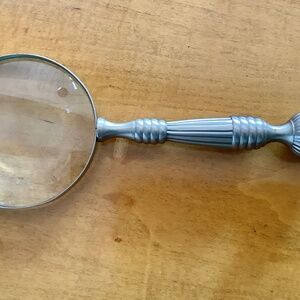 Large Vintage Magnifying Glass Silver Ribbed Metal Handle 10 Inch
